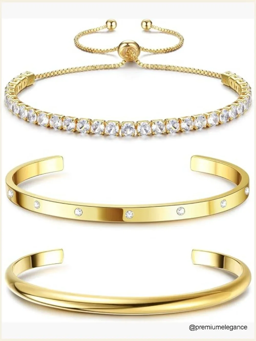 14K Gold Plated Bracelet Set 3 Pcs Chunky Cuff & Paperclip Chain Stack